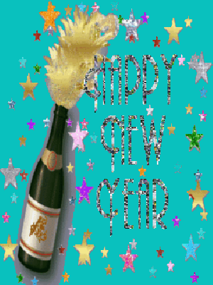 Kartka z szampanem i napisem Happy New Year